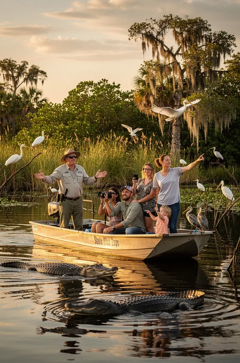 Local guide leading eco-friendly travel group in nature.